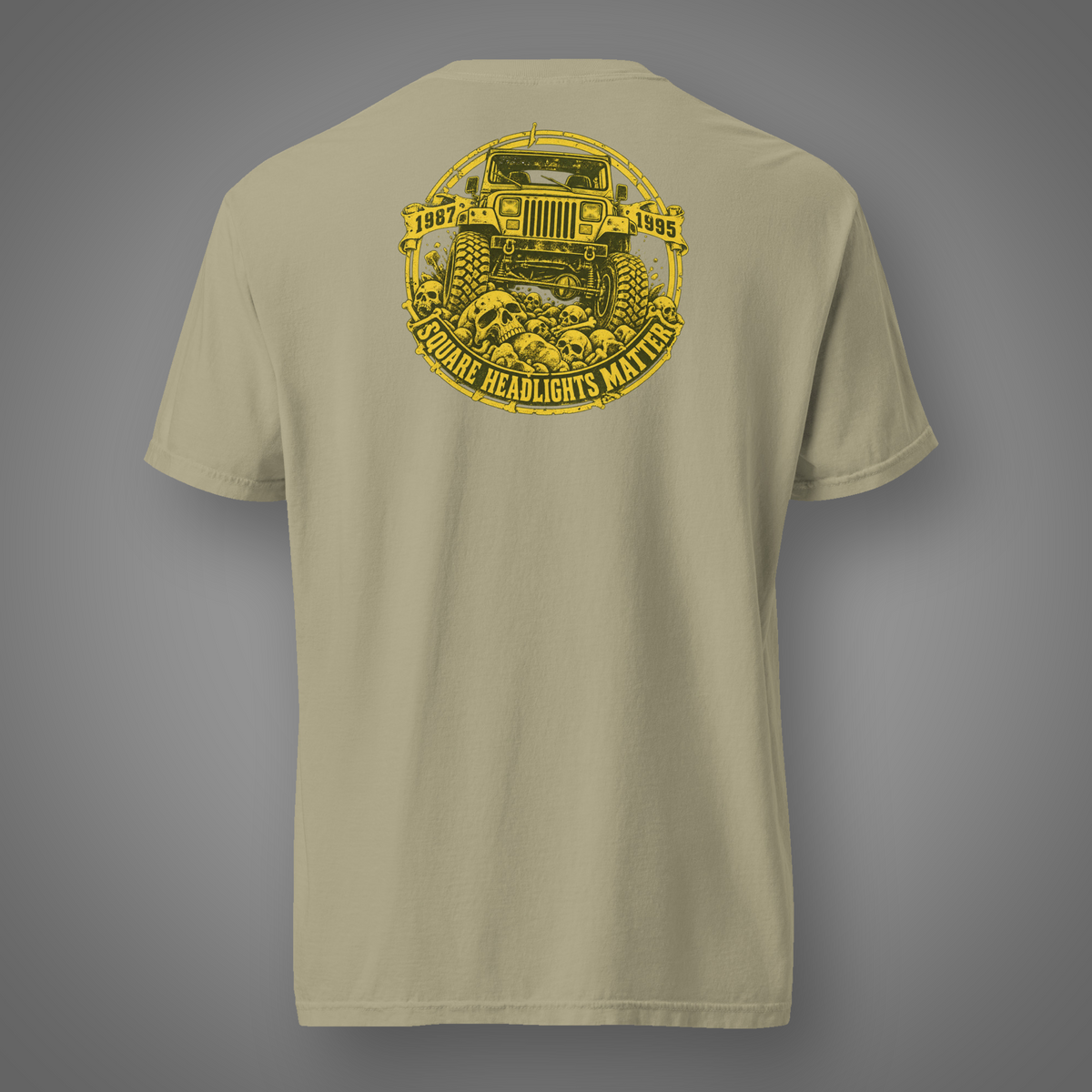 4x4 - Round Lights Beware back-print graphic T-shirt in Khaki