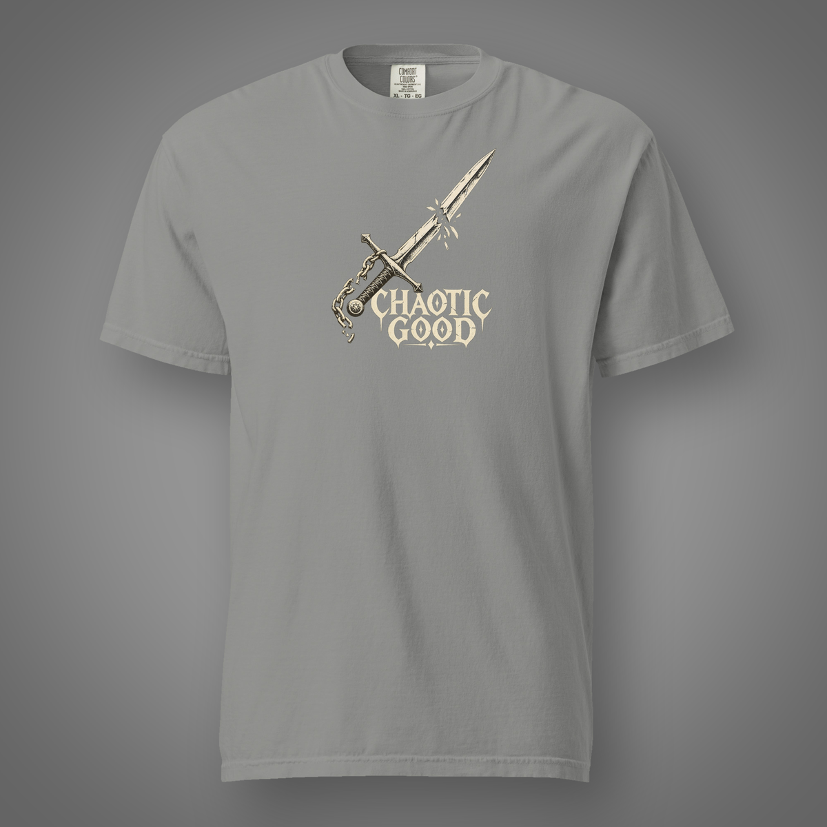 Chaotic Good alignment graphic t-shirt in Grey, FeralSpark studio mockup