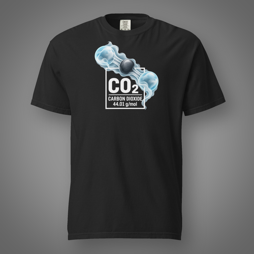 Carbon Dioxide molecular graphic tee black front studio