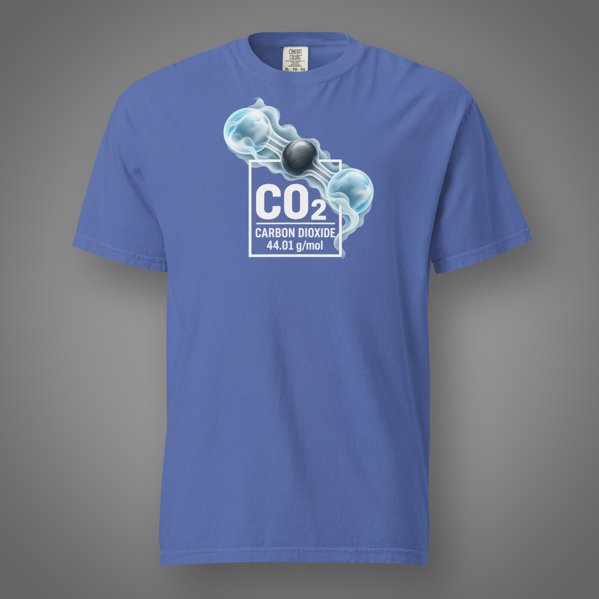 Carbon Dioxide molecular graphic tee mystic-blue front studio