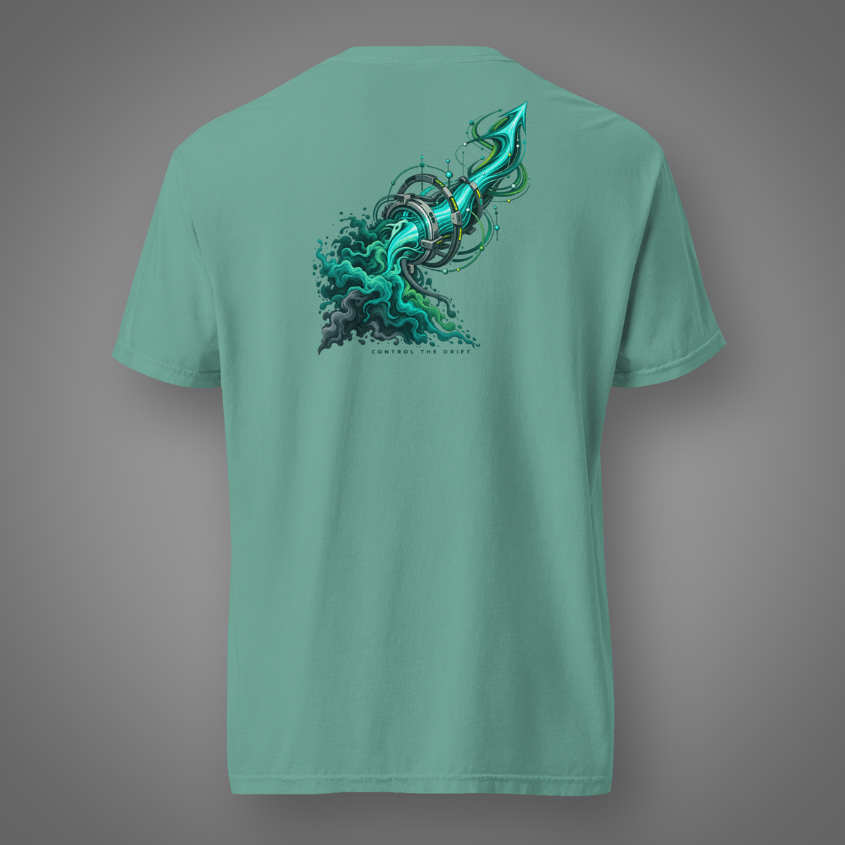 Drift Control - Directed Chaos back-print graphic T-shirt in Seafoam