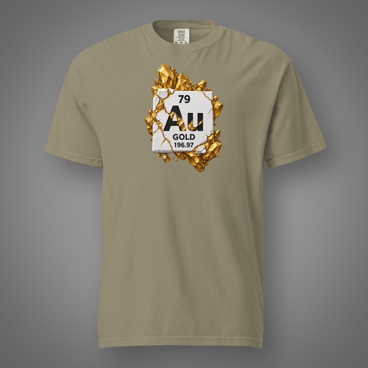 Gold periodic table graphic tee sandstone front studio