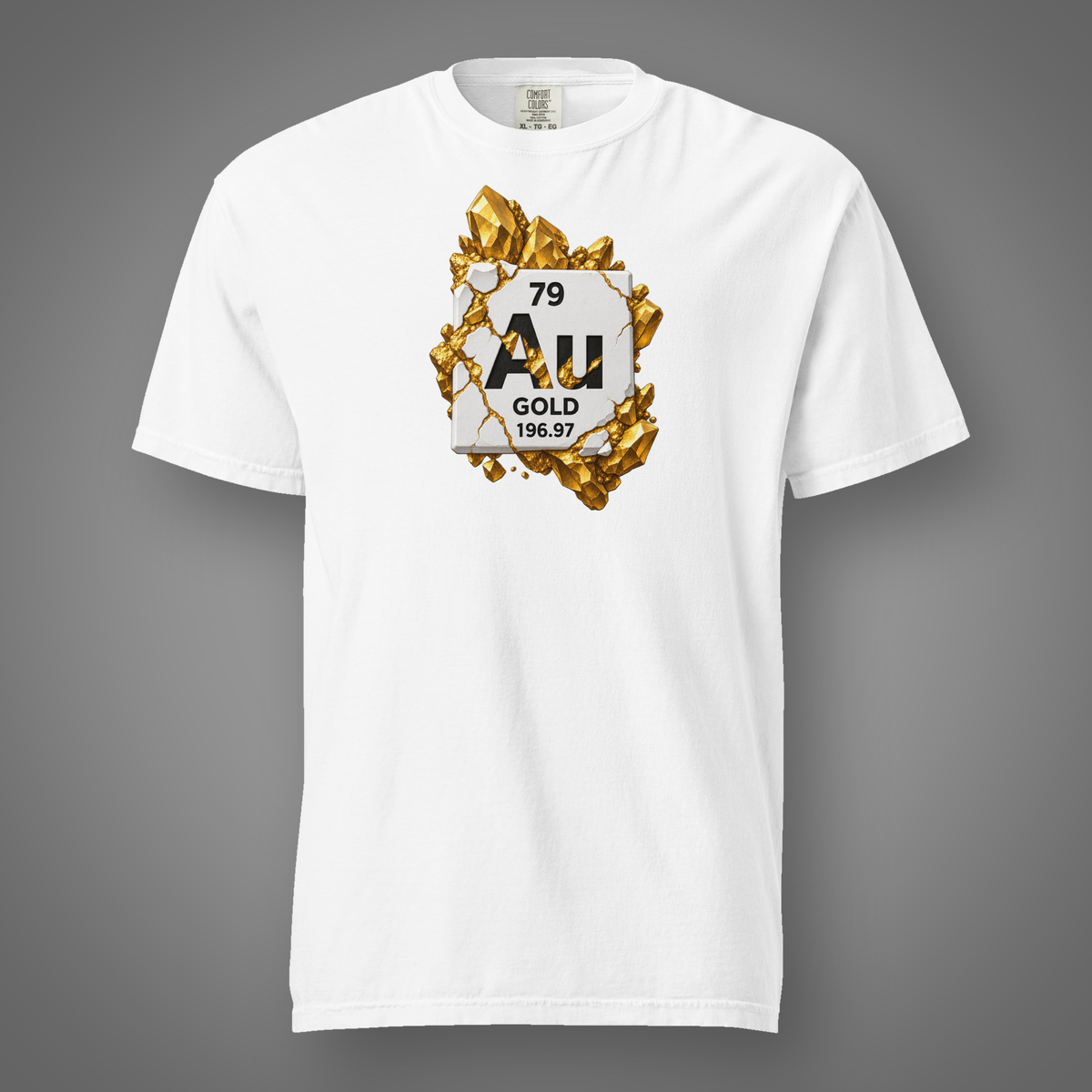 Gold periodic table graphic tee white front studio