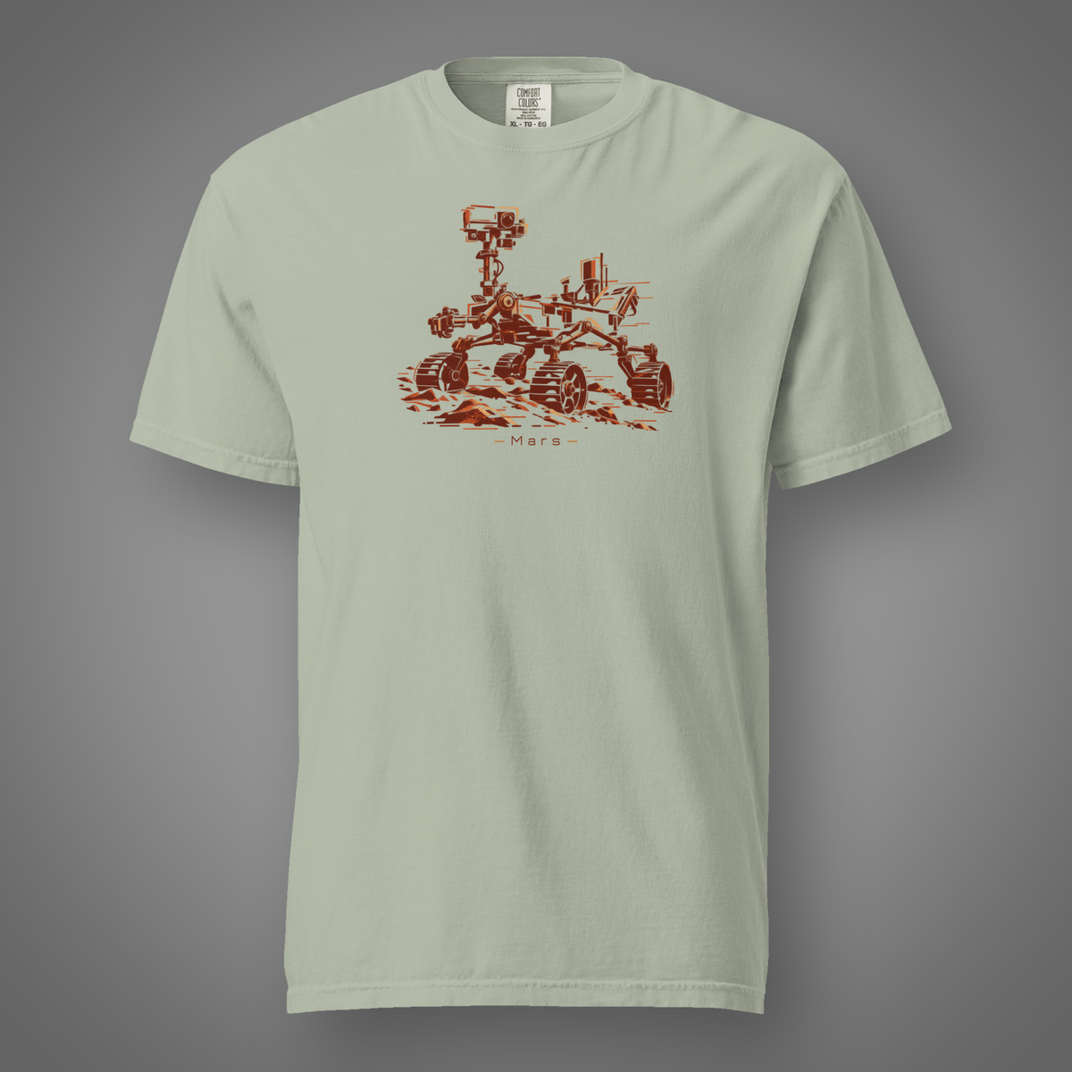 Mars Rover - Wanderer graphic T-shirt in bay, front studio mockup