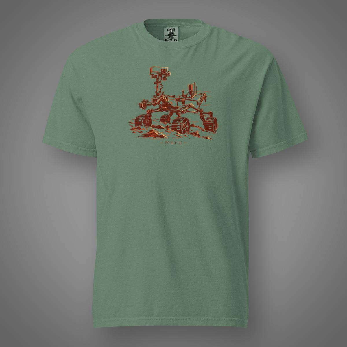 Mars Rover - Wanderer graphic T-shirt in light green, front studio mockup