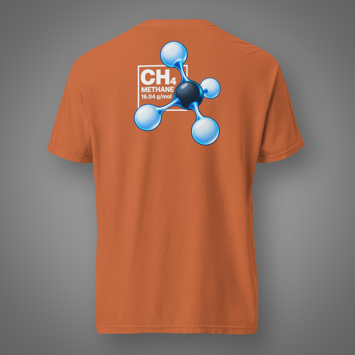 Methane – CH₄ molecular science back-print T-shirt in Yam