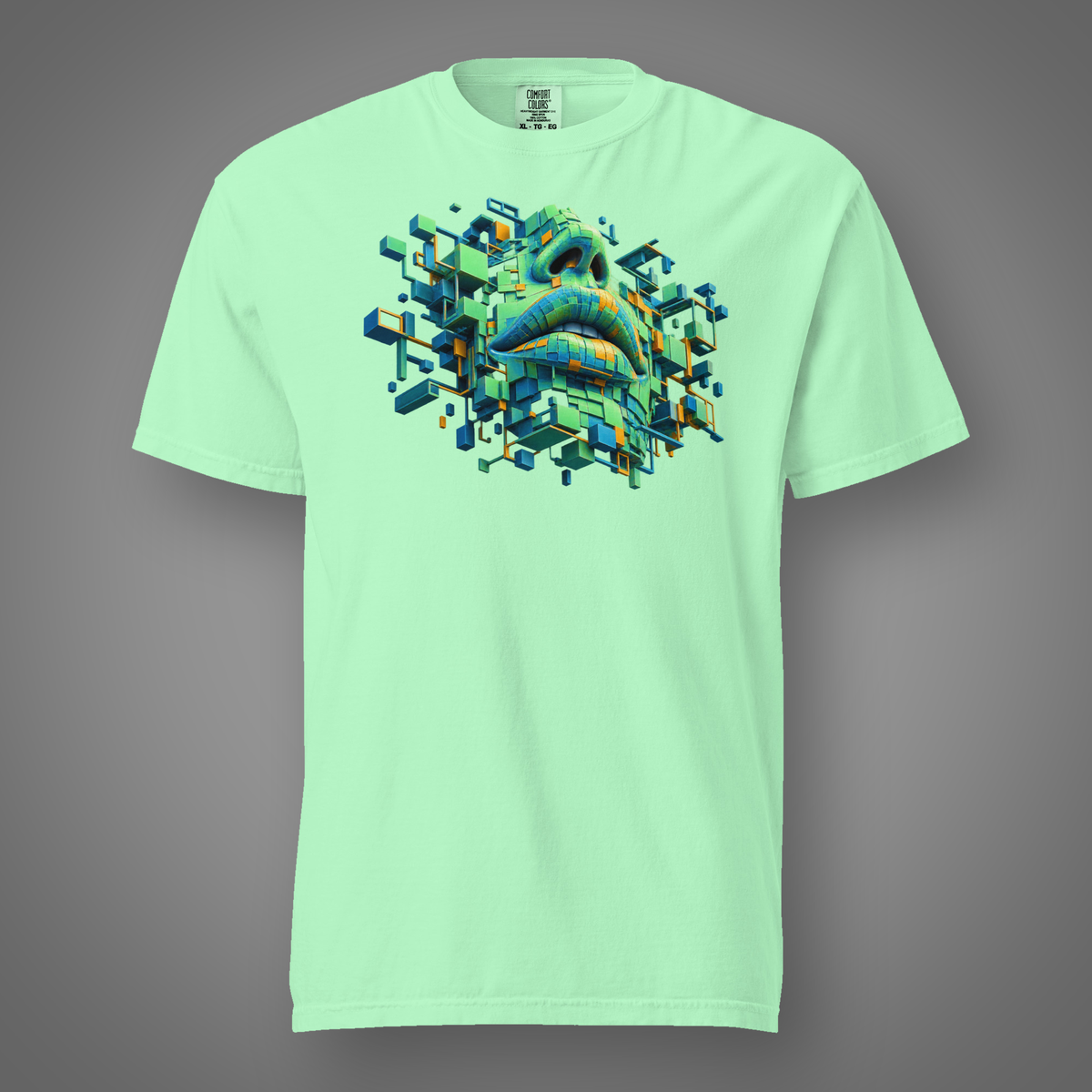 Shatter Face - Digital graphic T-shirt in Island Reef, front studio mockup