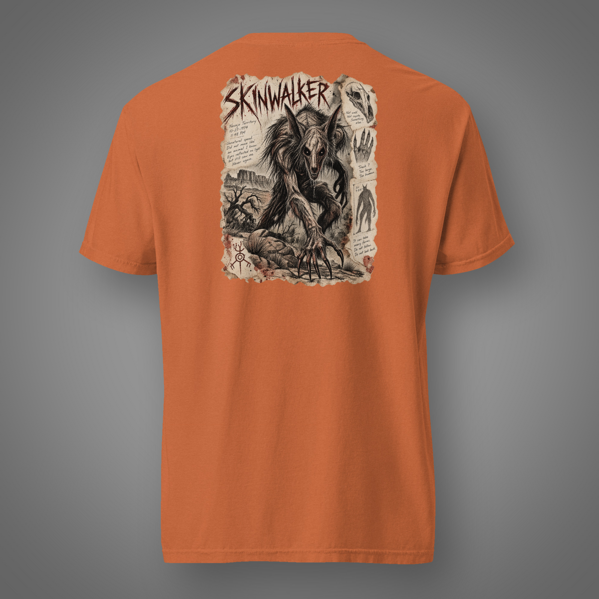 Skinwalker - Dark Entity horror graphic T-shirt in Yam