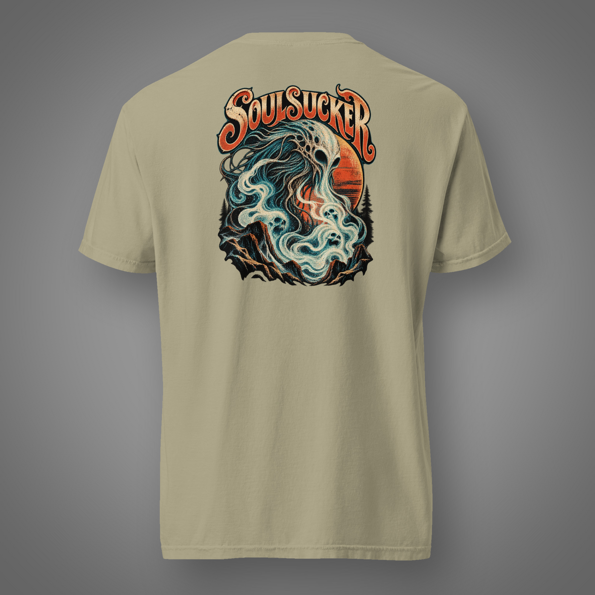 Soulsucker - Dark Entity supernatural horror back-print T-shirt in Khaki