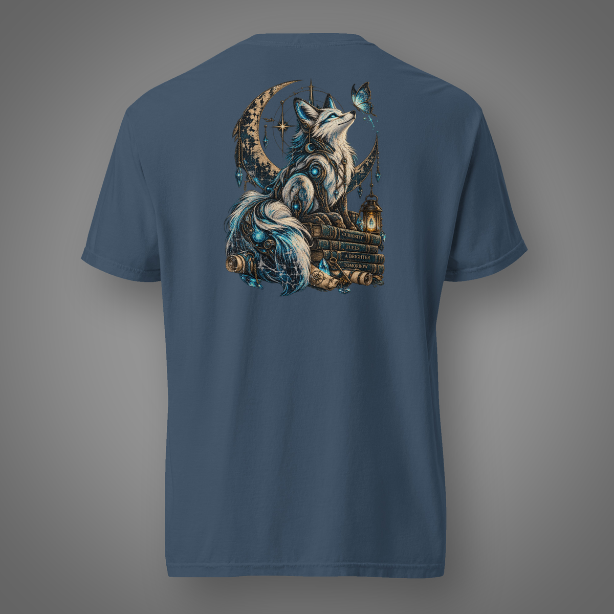 Storybook Fox - Curiosity back-print graphic T-shirt in Midnight