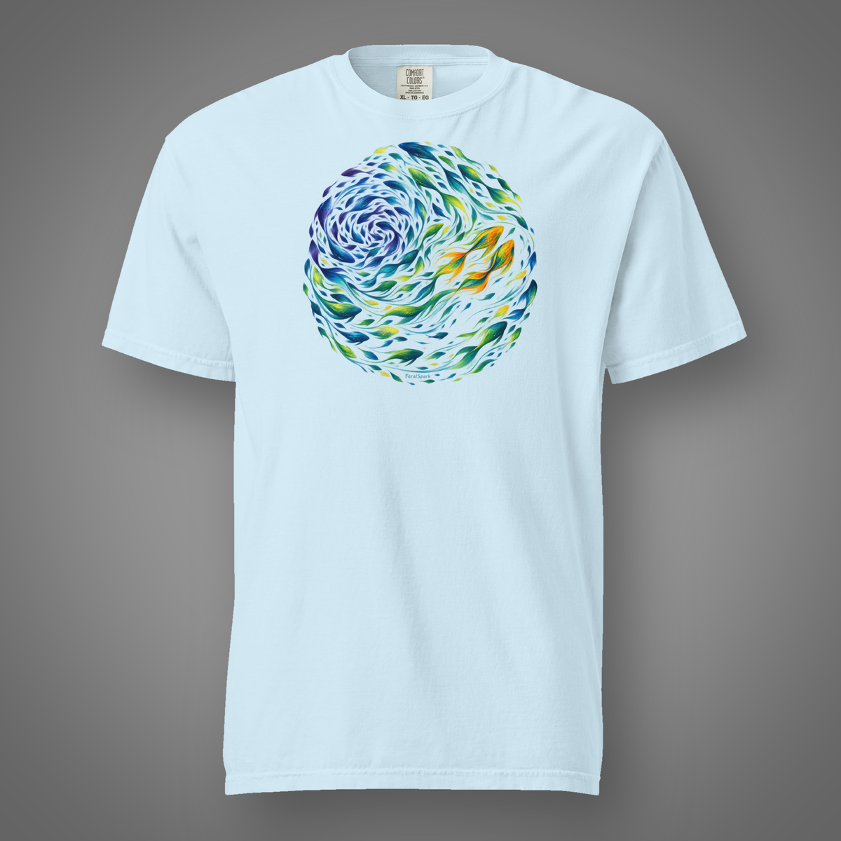 Ocean Fish Vortex chambray approved studio mockup