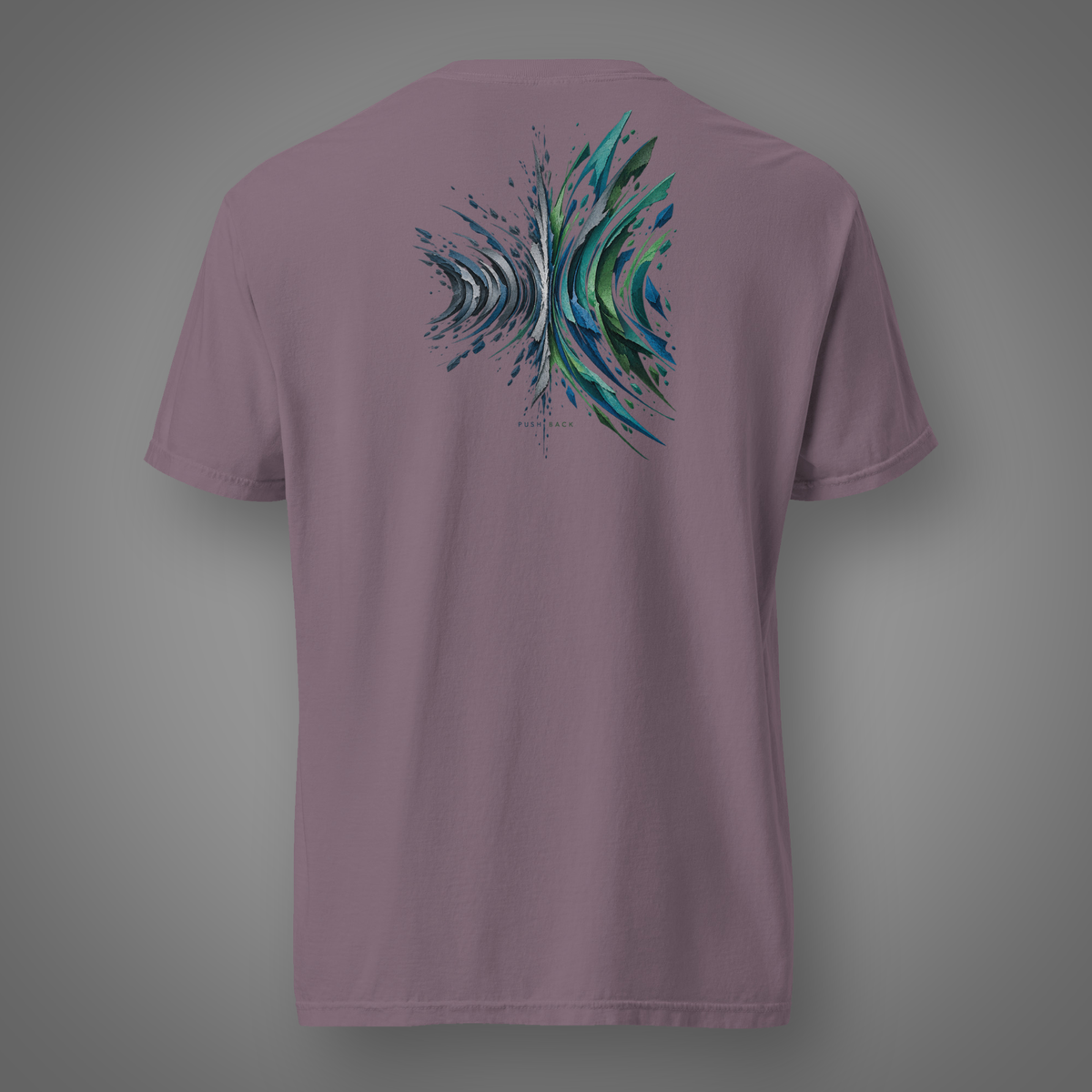 Push Back – Defiance abstract back-print T-shirt in wine on Candidate H studio background