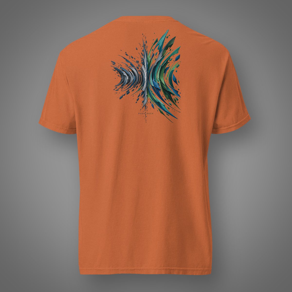 Push Back – Defiance abstract back-print T-shirt in yam on Candidate H studio background