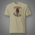 Skinwalker – Folklore front-print graphic T-shirt in khaki, Candidate H studio mockup